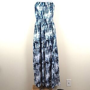 Lucky Brand Strapless Blue Beachy Tie-dye Maxi Dress Size M